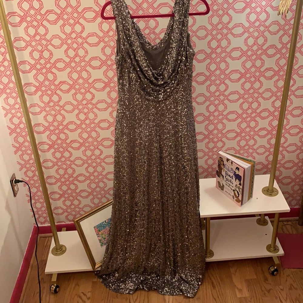 Cachet Silver Sequin Gown Size 10 - image 4